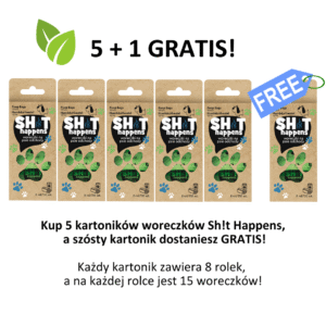 Felirabat: 5+1 gratis (kup 5 opakowań po 8 rolek, a 1 dodatkowe opakowanie 8 rolek otrzymasz gratis), niebieskie woreczki na psie odchody z biodegradowalnego EKO surowca