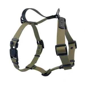 Szelki z BioThane® Guard z klamrą magnetyczną Fidlock®, wygodna rączka, szerokość 25mm, oliwkowe